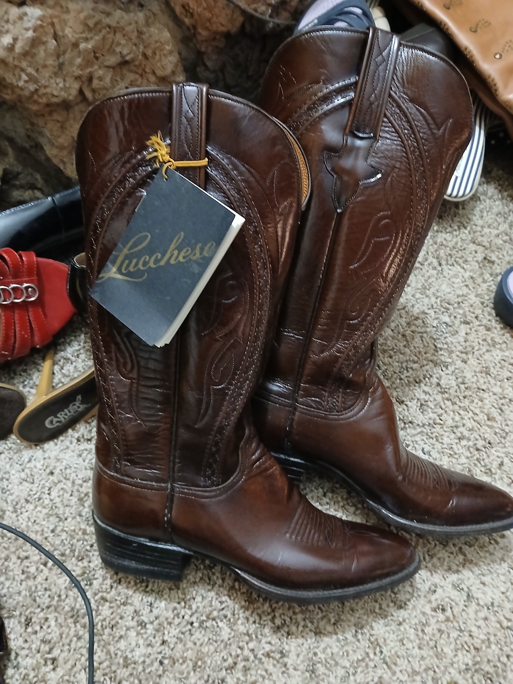 Lucchese Brown Leather Western Women's Cowboy Boots